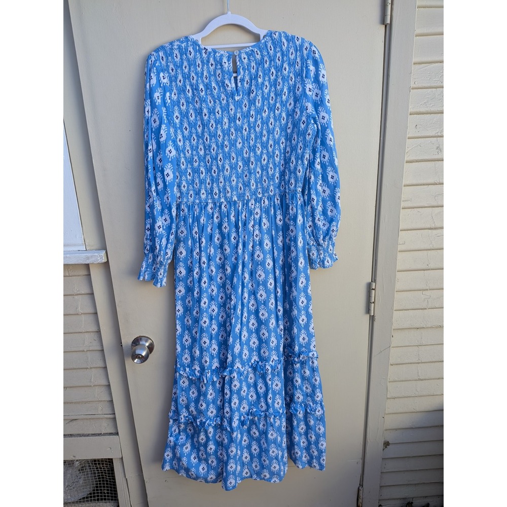 Tuckernuck Pink City Prints Blue Diamond Print Smocked Long Sleeve Maxi Dress - Picture 6 of 6